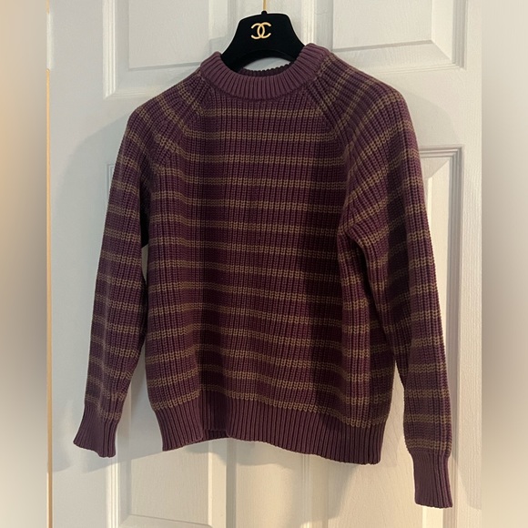 DEMYLEE NEW YORK PHOEBE STRIPE COTTON SWEATER Size XS Plum Purple & Gray EUC - Picture 6 of 6